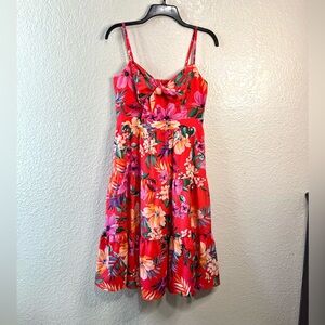 Eliza J Red Pink Yellow Floral Sundress Casual Tropical Summer Midi Dress size 6